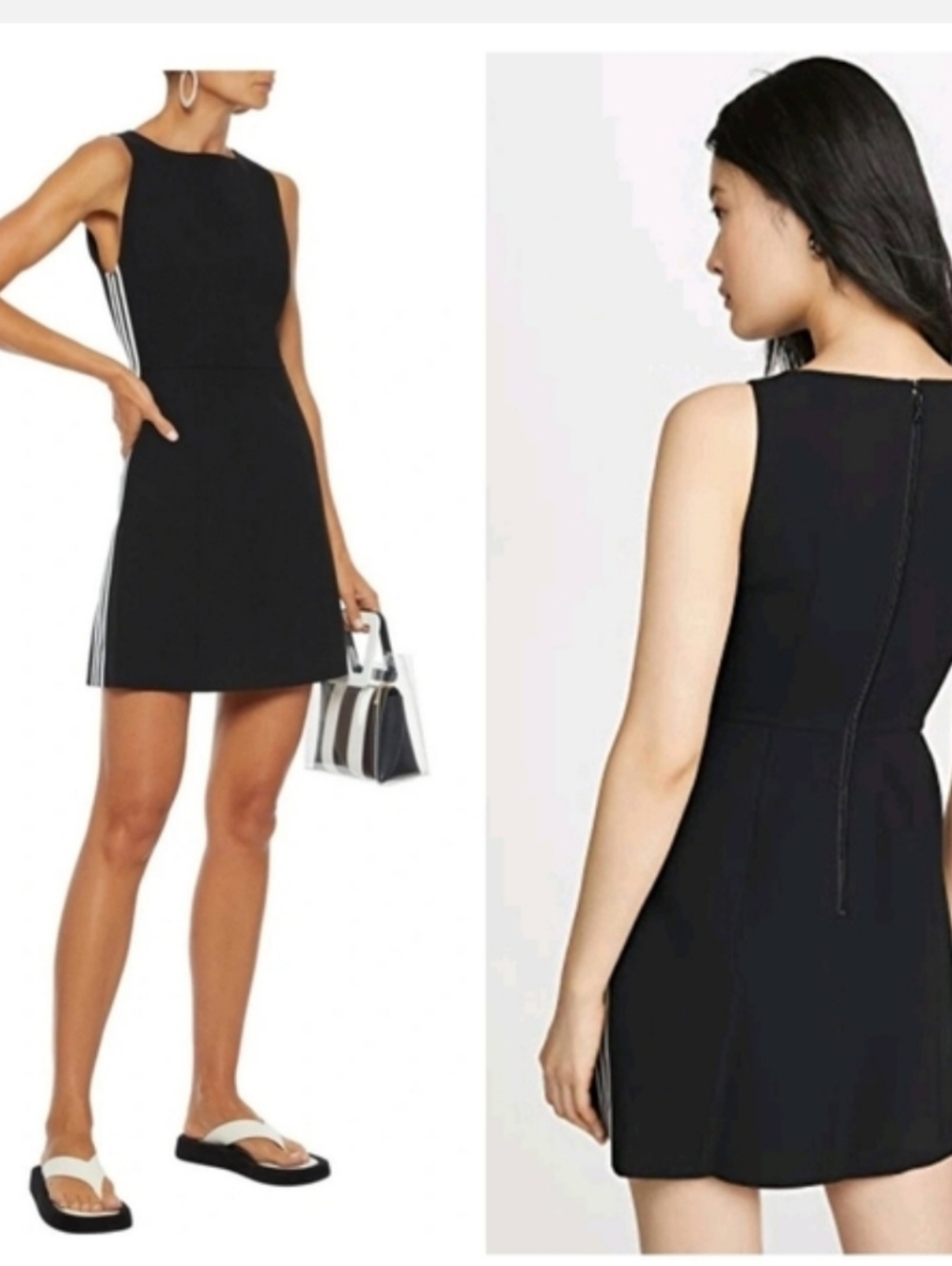 Alice + Olivia lindysey Black crew neck Mini Dress with White Stripes Size 10 - Picture 3 of 16